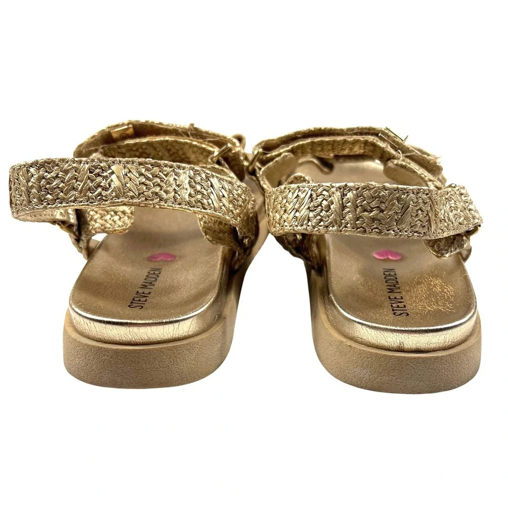 Steve Madden Kids Mona Gold Raffia Platform Sandals Size 4 Metallic Summer Beach